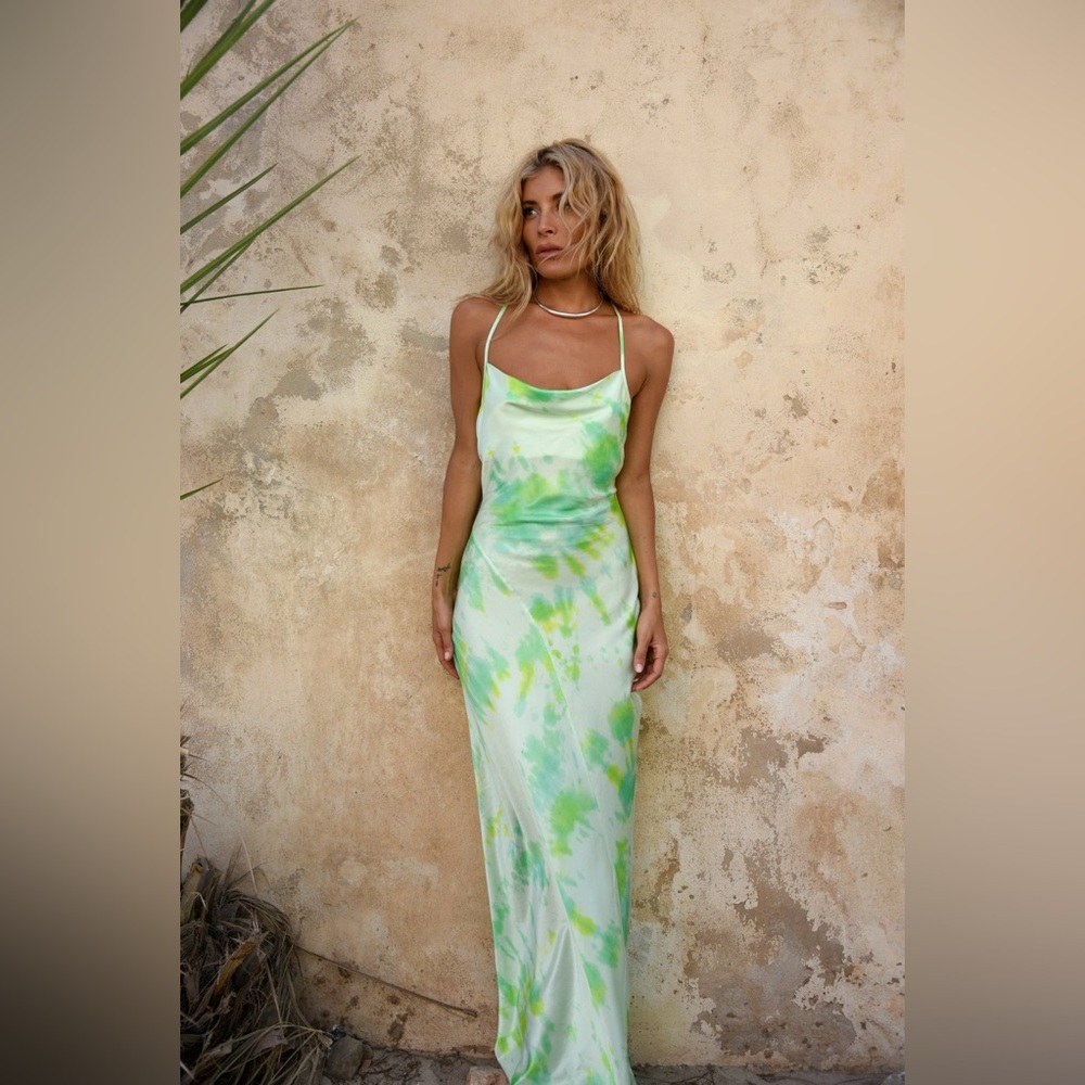 Rat & Boa Juniper Green Tie-Dye Slip Dress